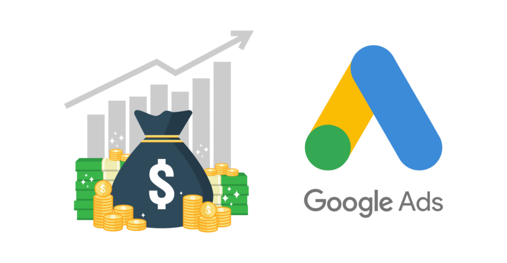 google ads logo and chart indicating increasing profit