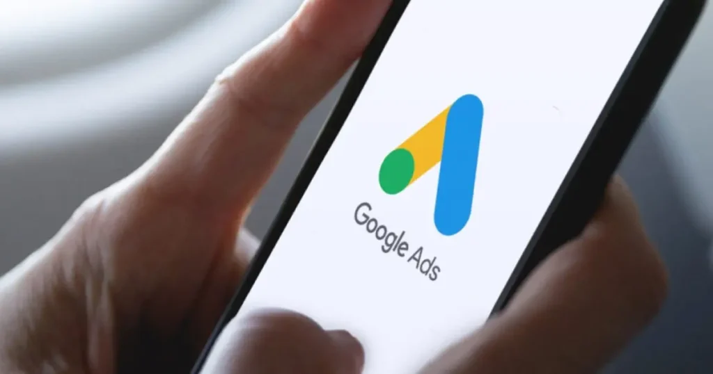 mobile phone with google ads logo displayed on screen